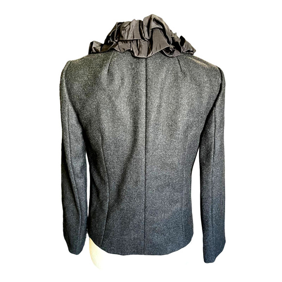 NWT $248 J CREW BLACK WOOL & SILK RUFFLE BLAZER SZ 0 - Picture 2 of 9